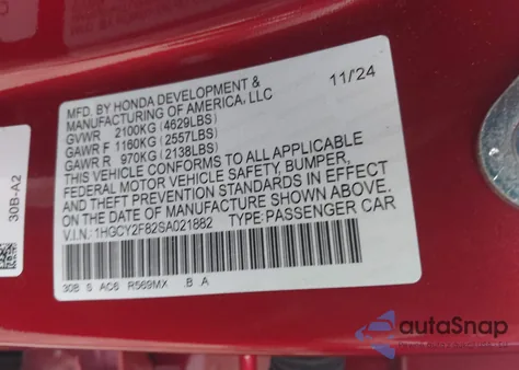 2025 Honda Accord Hybrid Touring from USA, damaged, VIN 1HGCY2F82SA021882